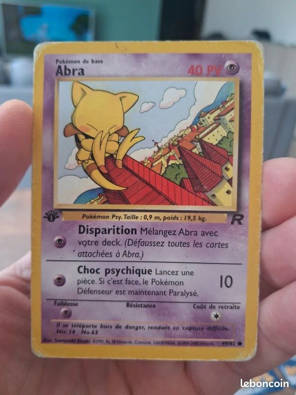 abra pokemon card 49 82 Team Rocket the Defending Pokemon is now Paralyzed. Carte Pokemon Abra 49/82 1ere