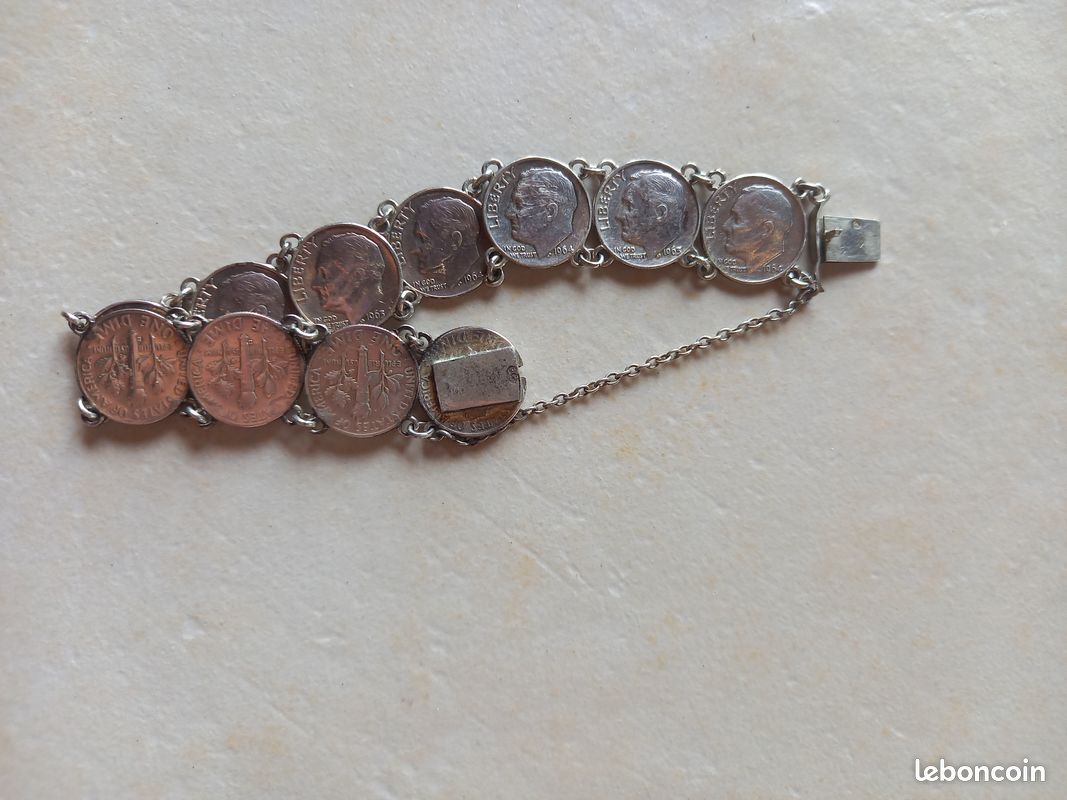 Bracelet Ancien En Pièces De Monnaie - 10 Pièces, Occasion, Porté, Doré