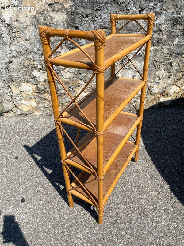 Bibliothèque étagère en rotin vintage (image 2)