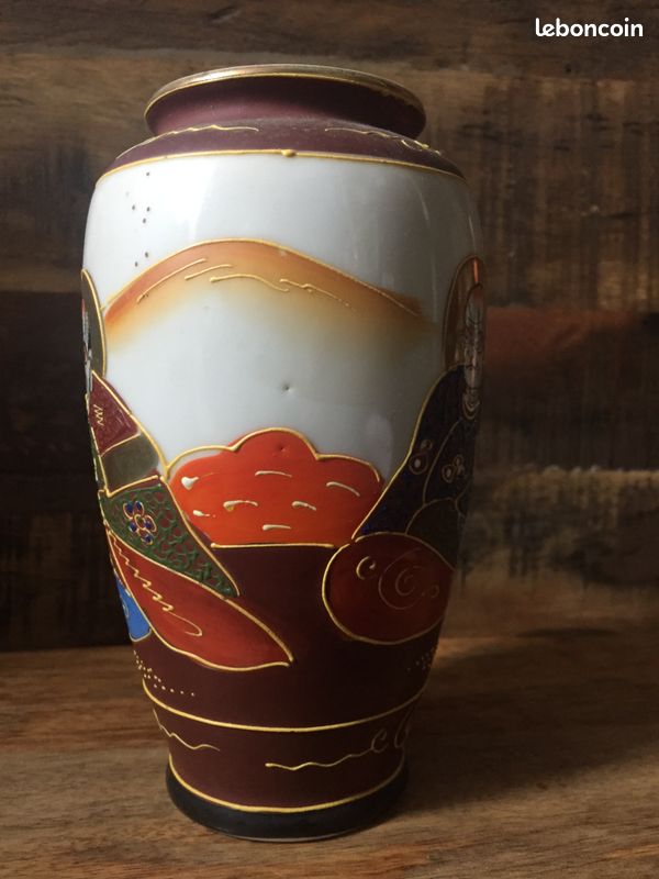Petit Vase satsuma japonisant en relief-populaire-ancien-vintage-asie-asiatique-loft-décoratif-chine-japon-chinois-tibet (image 3)