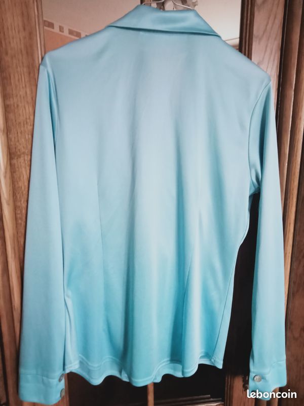 Chemisier bleu satiné femme T 38 vintage 1975 Disco (image 2)