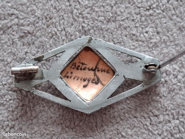Broche Art Déco En Argent Massif émaillée De Limoges - Signée Bétourné, émaux Vifs, Vintage