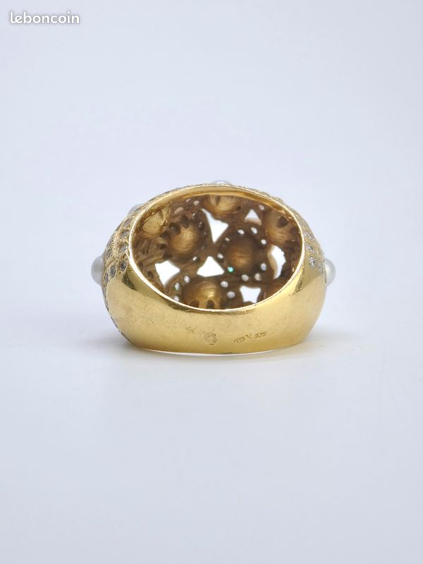 Bague En Vermeil Plaqué Or Sur Argent 925, Sertie De Zircons En Losange - Taille 52, Poinçonné - Occasion De France