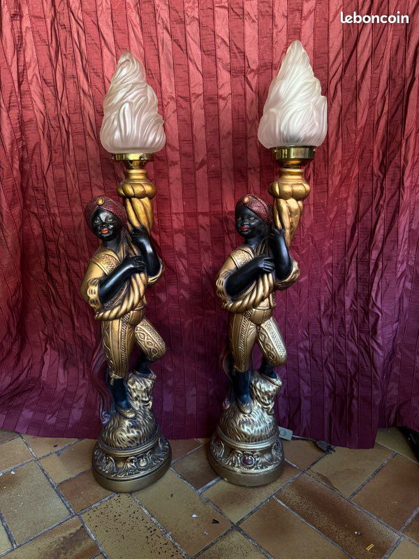 Paire de statuettes / Torchères style Vénitien en plâtre – 94 cm & 1m74 (avec colonne) (image 13)