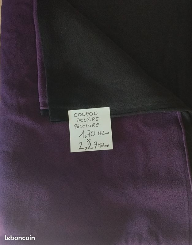 Coupon de tissu polaire bicolore double face noir violet neuf (image 1)