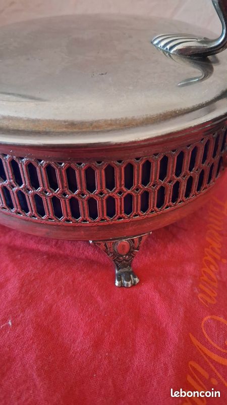 Ancien plat métal argenté et verre (image 7)