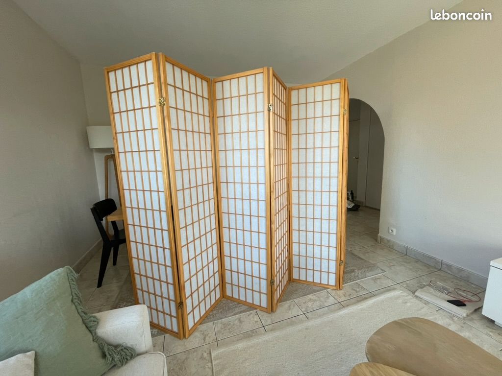 Paravent Japonais Bois Naturel 6 Pans - PEGANE Séparateur De Pièce 175cm Hauteur X 264cm Longueur