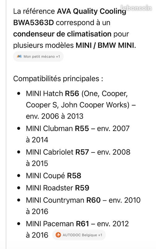 Condenseur de Clim mini bmw (image 3)
