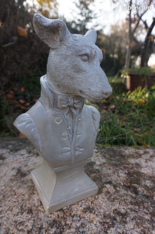Buste De Chien Décoratif Antique - 50 Cm, Résine Renforcée Fibre De Verre, Finition Patinée, Pour Intérieur Ou Jardin