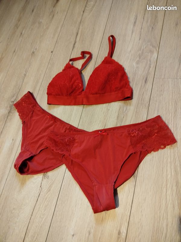 Ensemble Lingerie Femme Rouge Soutien-Gorge Balconnet Paddé + Culotte Opaque Dentelle – Confort Sport Casual 85C à 105C