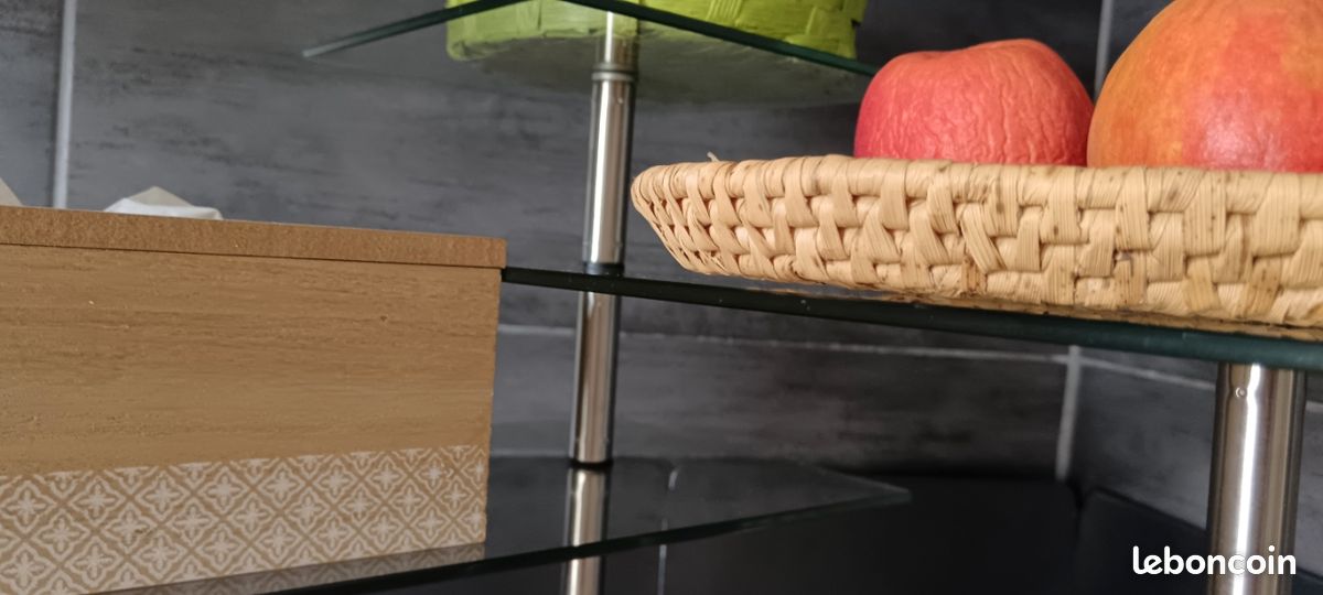 ÉTAGÈRE D ANGLE verre trempé et acier inoxydable (image 7)