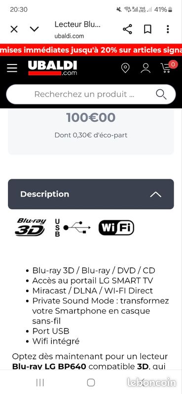 NOUVEAU* Télécommande D'origine Lg BP640 Pour Lecteur Blu-Ray