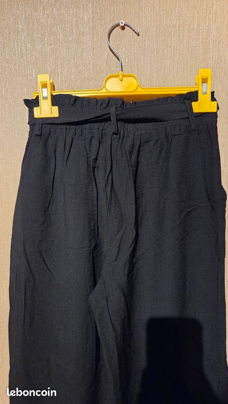 Pantalon fluide large noir avec ceinture + élastique a la taille orcelly (image 6)