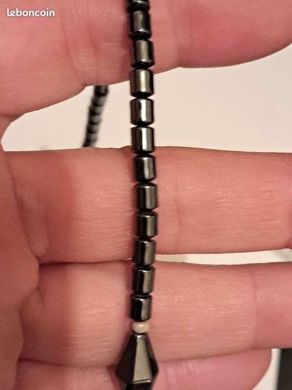 Collier Vintage Argent Poinçonné Avec Hématite - Années 1950 - Longueur 44 Cm