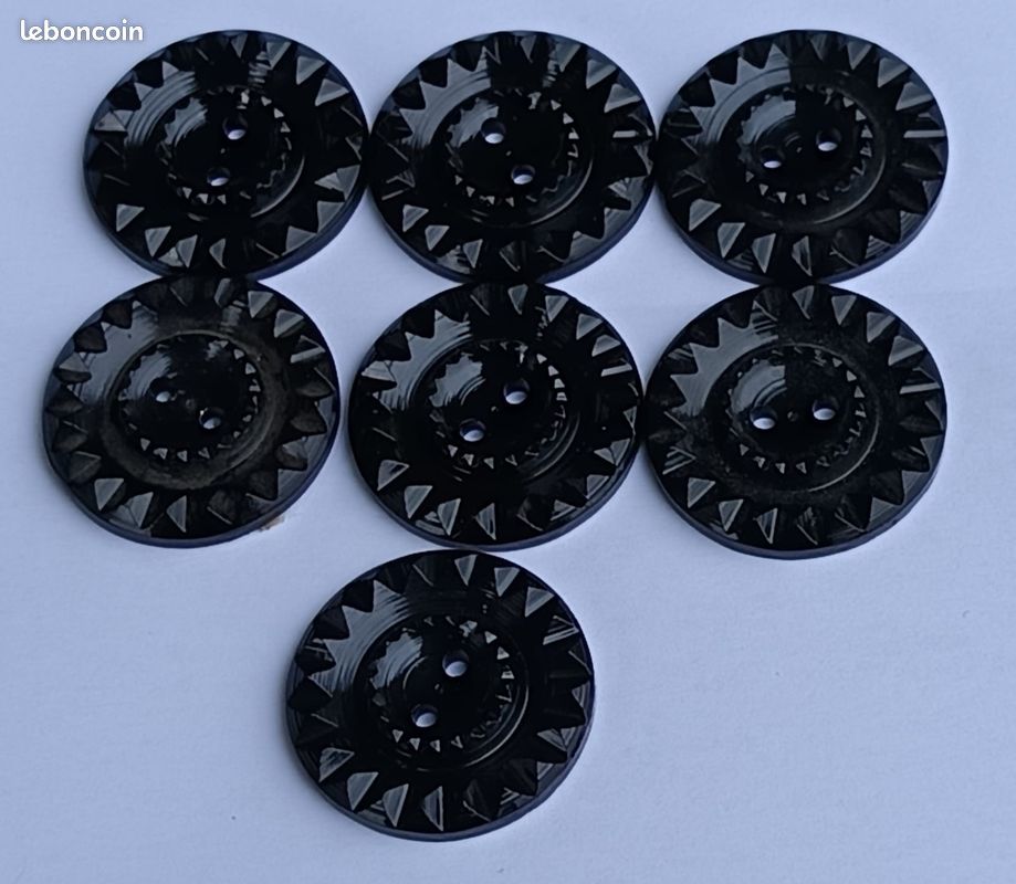 Lot De 6 Boutons Vintage Inclusion Noir Transparent - Pied 1,7 Cm - Réf. 5251 - Occasion