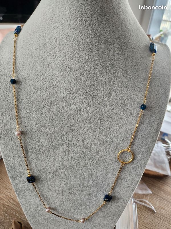 Collier Sautoir Fantaisie En Pierres Naturelles Couleur ébène - 109 Grammes - Occasion