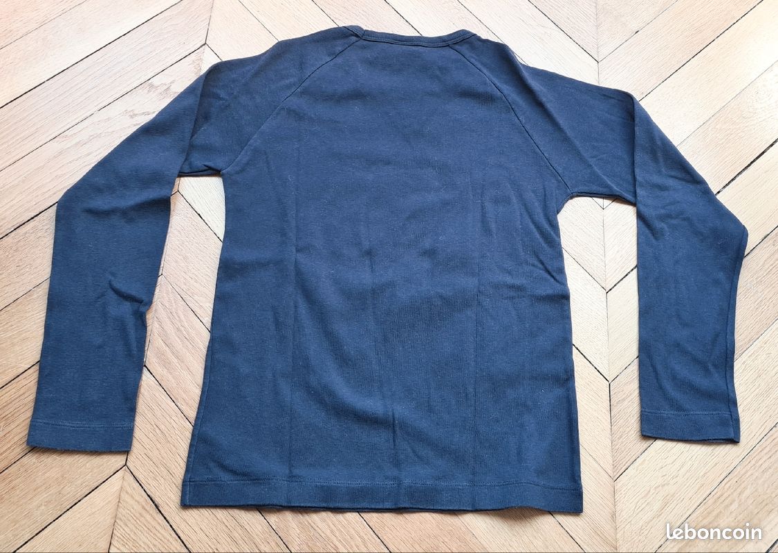 Tee-shirt manches longues coton bleu marine PETIT BATEAU 10 ans Fille Garçon Très bon état (image 5)