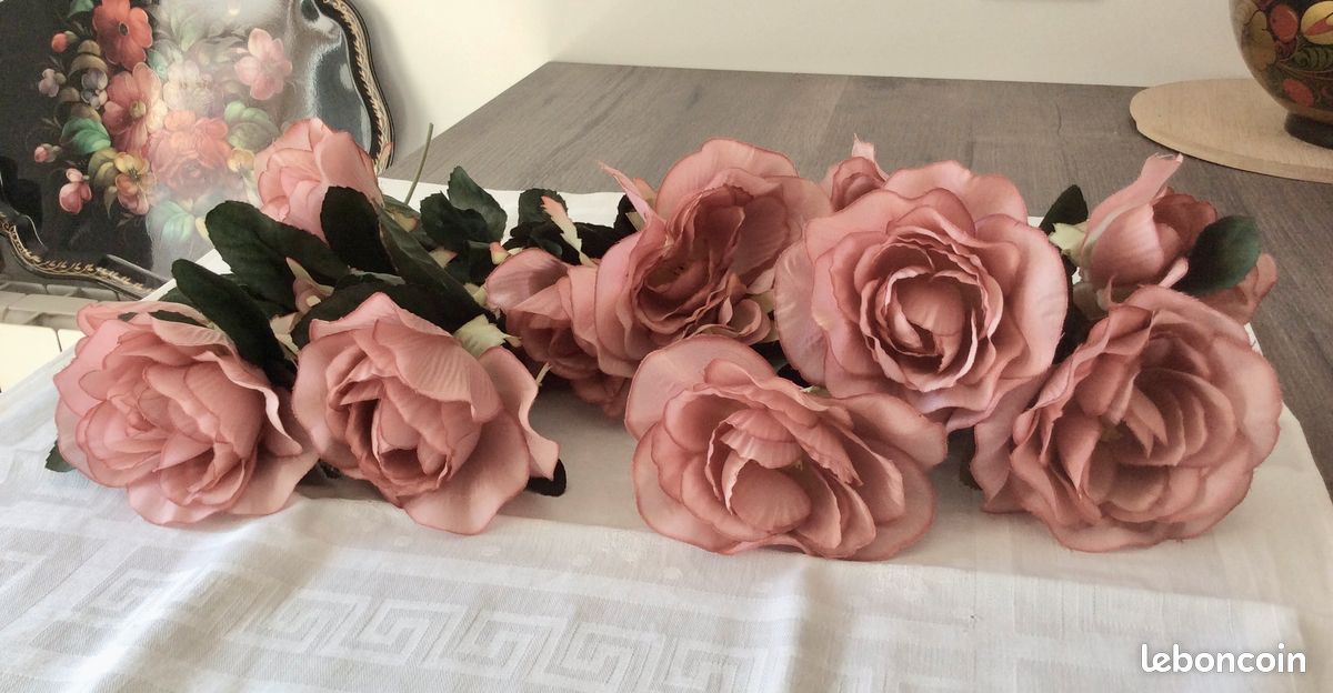 Bouquet/lot de 7 branches de roses en tissu rose (image 5)