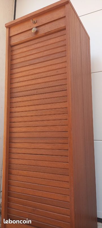Ancien meuble classeur porte volet rideau déroulant bois (image 6)
