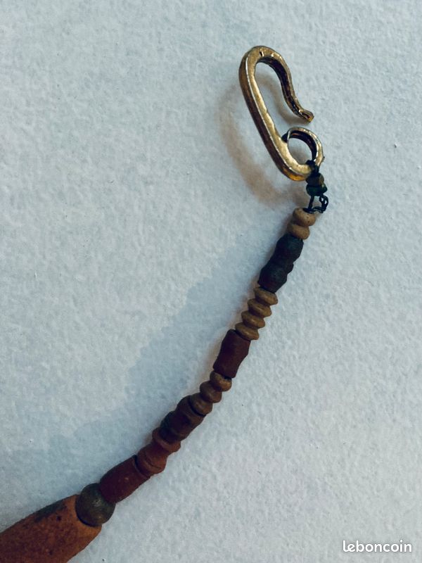 Collier Fantaisie Style Ethnique En Perles Plates Marron Clair - 105 Grammes, Ras Du Cou - Occasion
