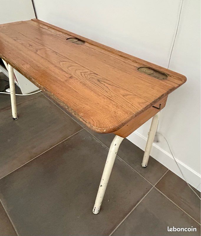Table d’écolier vintage + 2 chaises – Style industriel (image 10)