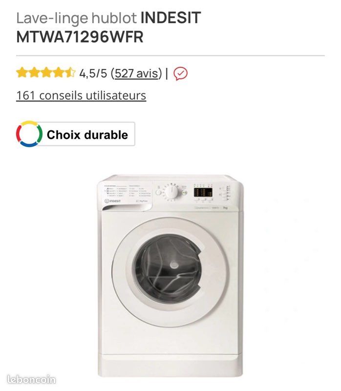 Lave linge indesit 7kgs (image 2)