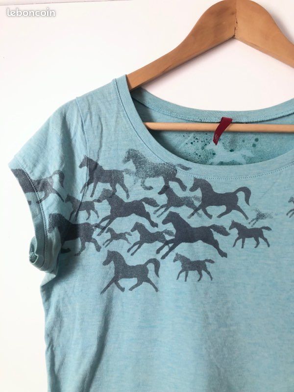 T-shirt envolée de chevaux turquoise T38 (image 2)