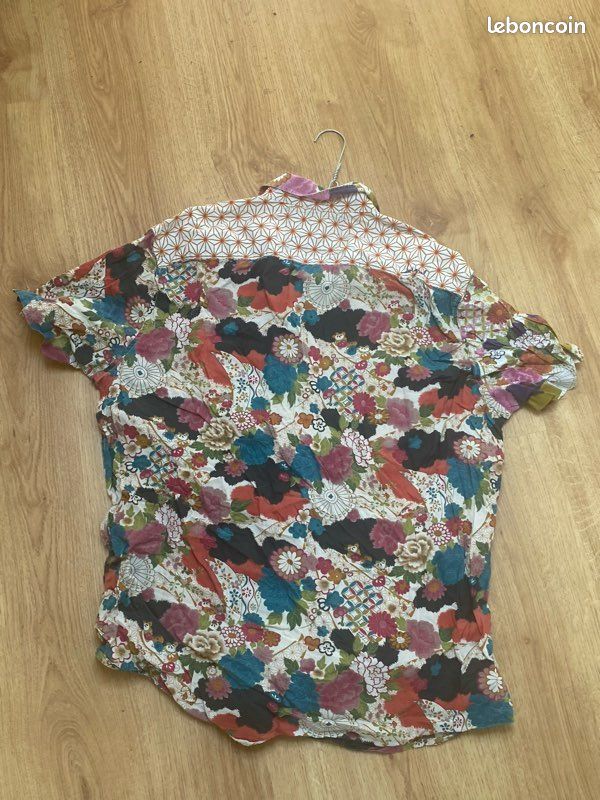 Chemise Desigual Femme Patchwork Floral Japonais Kimono Asanoha Multicolore 100% Coton Manches Courtes Vintage (image 5)
