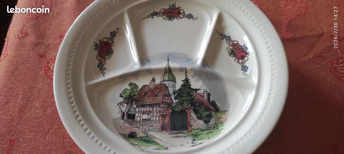 A l'unité: Assiettes ALSACIENNES anciennes à FONDUE, RACLETTE (ou crudités) "Atelier d'Art de Lorraine SARREGUEMINES-France" / NANOU68 (image 5)