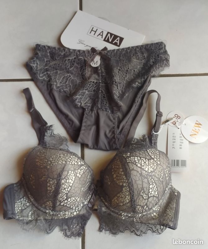 Ensemble Lingerie Soutien-Gorge 85B + String Taille M - Lila Et Blanc - Neuf Sans Étiquettes