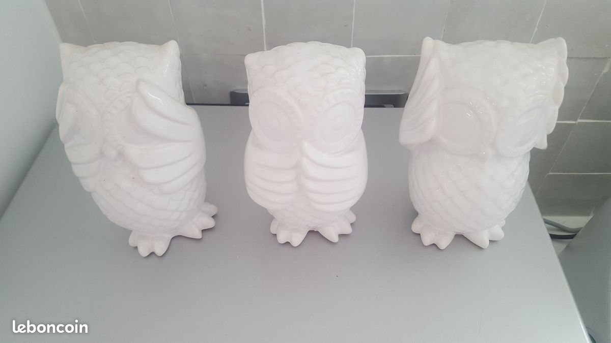 Lot de 3 Hiboux de la Sagesse en céramique blanche (image 3)