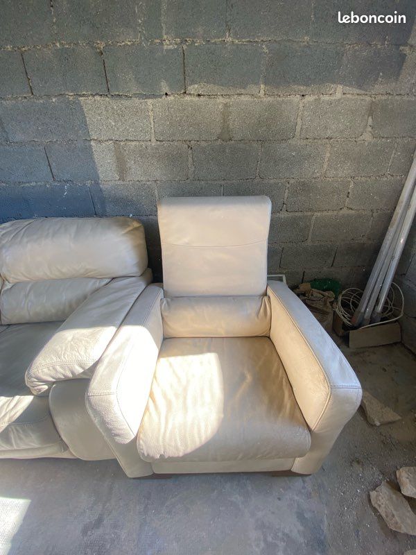 Canapé + fauteuil cuir beige (image 3)