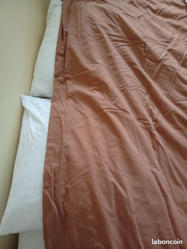 Housse de couette 200x200 unie en coton lavé La redoute couleur Café au lait (image 3)