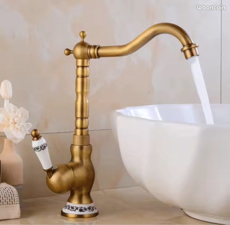 Robinet Mitigeur De Cuisine En Laiton Doré, Céramique, 1 Trou, Neuf