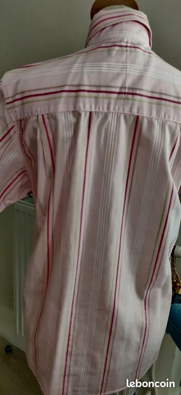 Chemise rayures rose fushia blanc manches courtes TS FRED PERRY état neuf 55 euros (image 4)