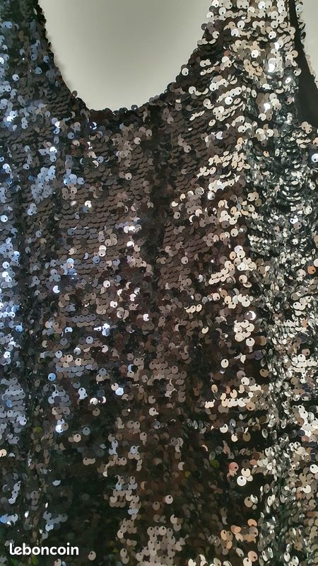 Tunique top sans manches noir brillant à sequins taille 40 (image 2)