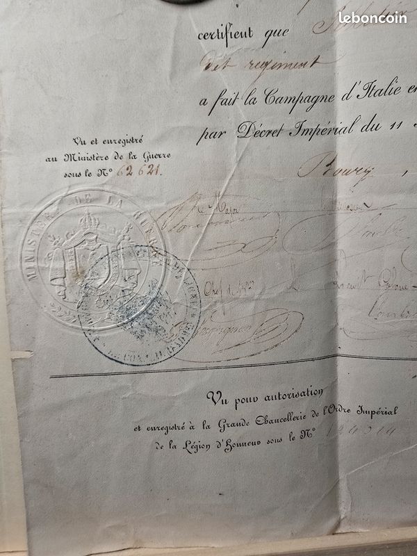Diplôme médaille Italie 1859 Napoléon III 43e RI militaria (image 4)
