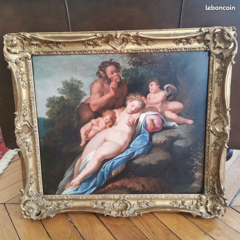 Tableau Huile sur panneau Vénus nue endormie époque XVIIIe avec angelots (image 1)