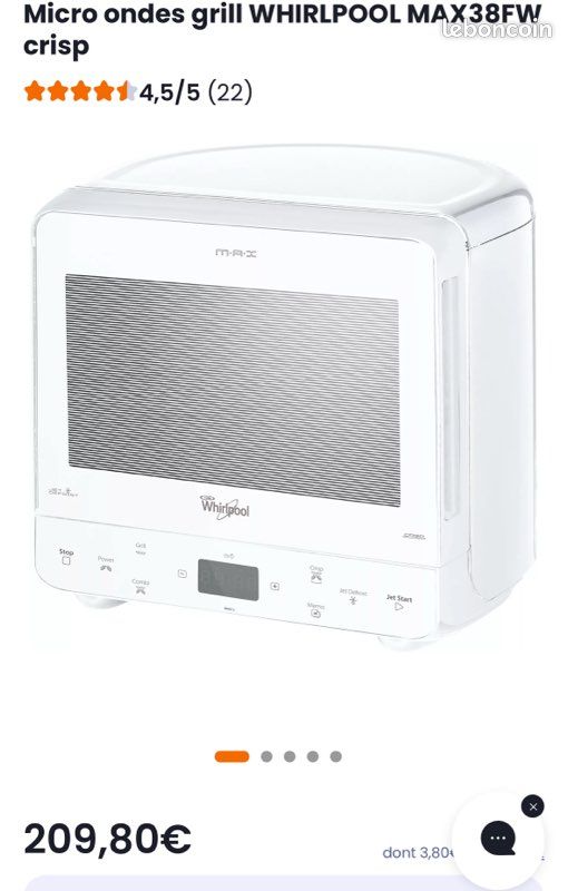 Micro-ondes Grill Whirlpool MAX 38 FW – Neuf, jamais déballé (image 7)