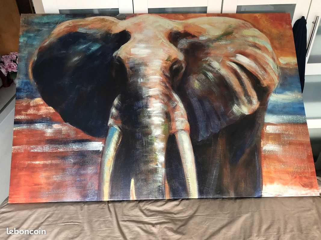 Grand tableau toile éléphant (image 1)