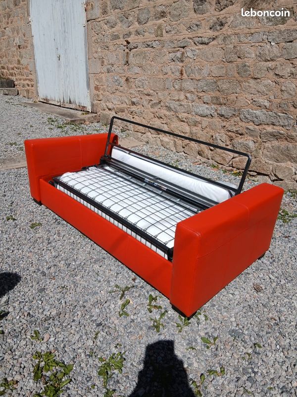 Canapé lit orange cuir (image 4)
