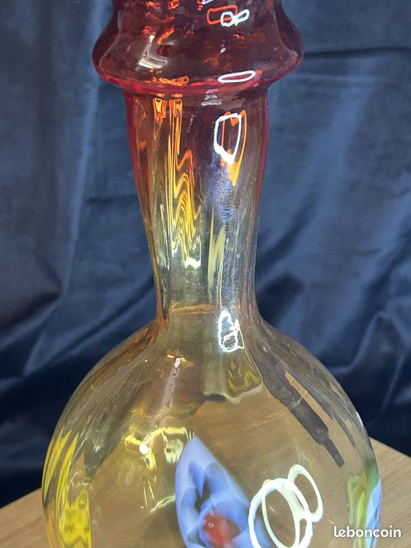 Vase Bouteille En Verre Teinté Irisé – Type Balsamaire Murano Vintage