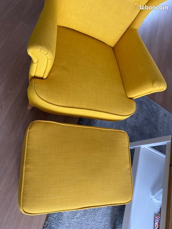 Fauteuil IKEA jaune moutarde + repose-pieds – État neuf (image 5)