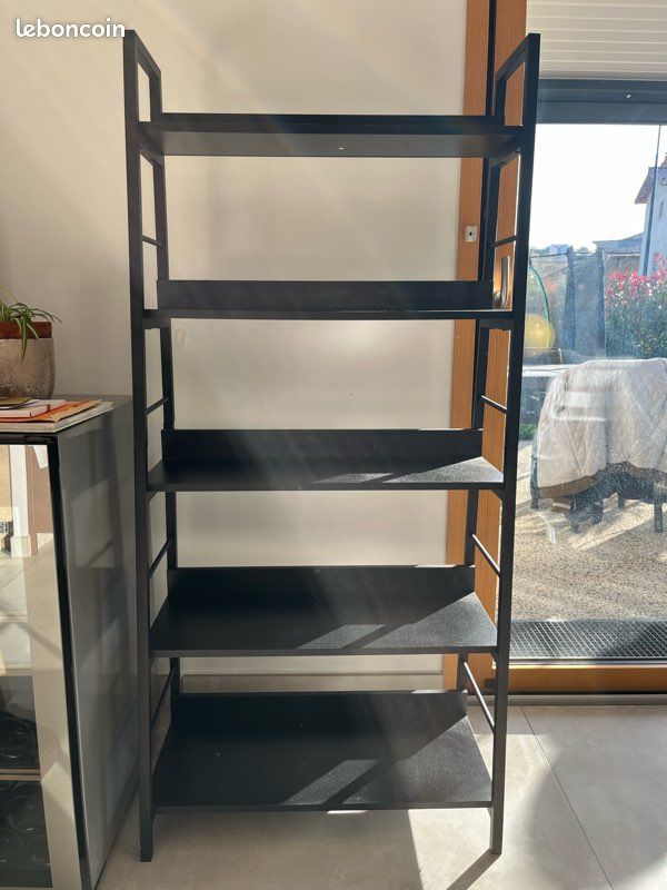 Étagère / bibliothèque acier noir et effet bois à 6 étages on Gens de
