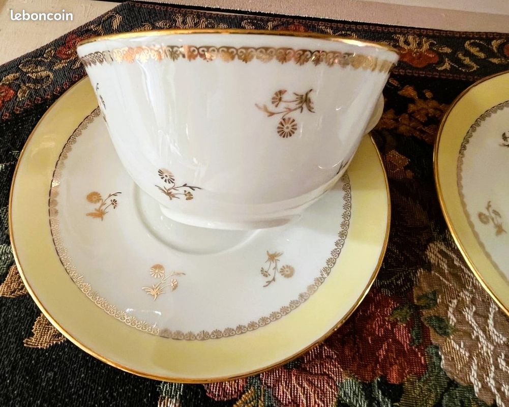 2 tasses à thé et soucoupes vintage LF Véritable Porcelaine dorée (image 7)