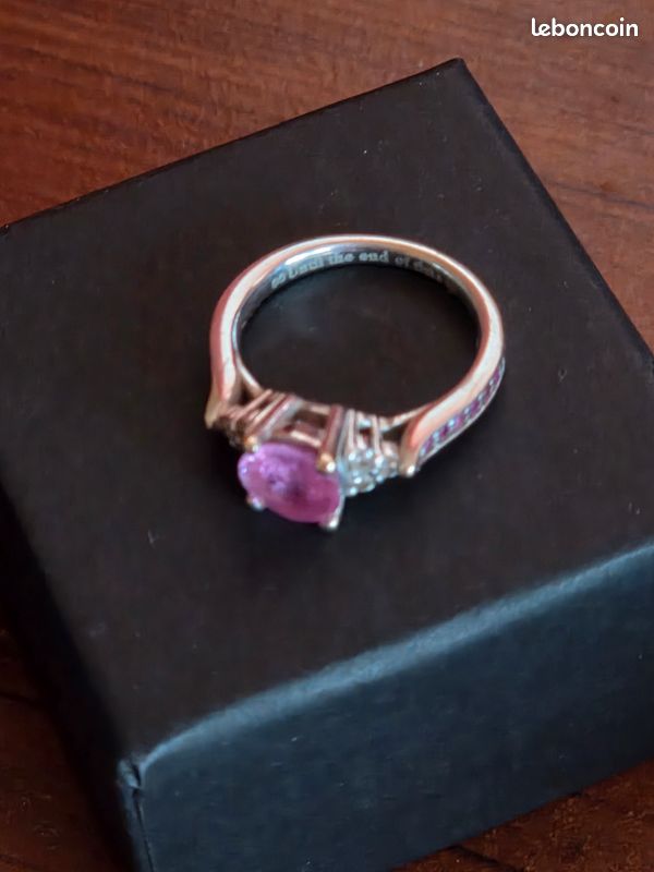 Bague Saphir rose et diamant or blanc taille 49 très peu portée gravée until the end of time (image 2)