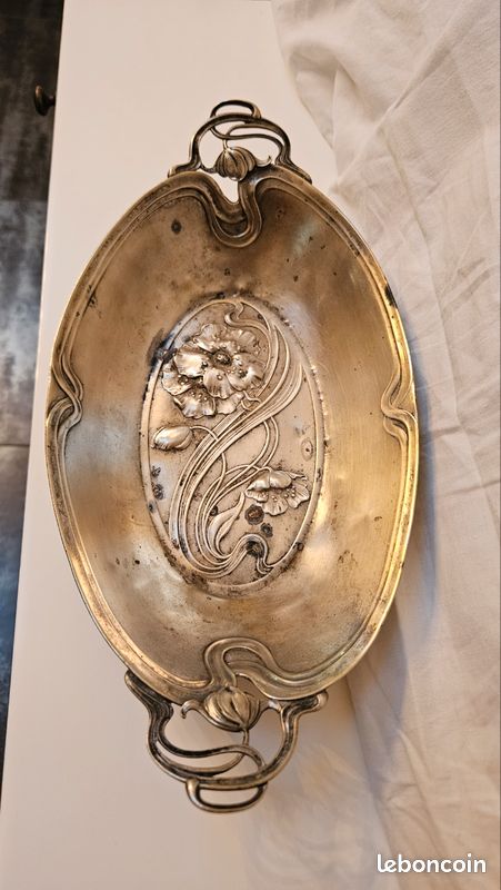 Coupe de centre de table ovale en métal argenté de style Art nouveau (Jugendstil)WMF 1900 annonce 602 (image 1)