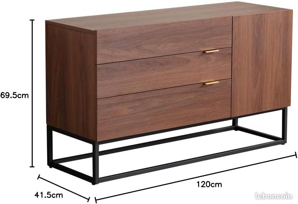 Meuble TV ou buffet effet noyer avec tiroirs et porte (image 2)