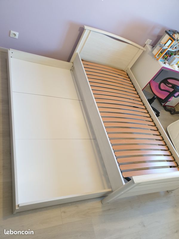 Lit Montana frêne blanc 90x190 cm + sommier + tiroir option couchage (image 3)