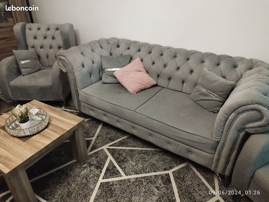 Ensemble Canapé Et Fauteuil En Cuir Alinea - Marron - Occasion